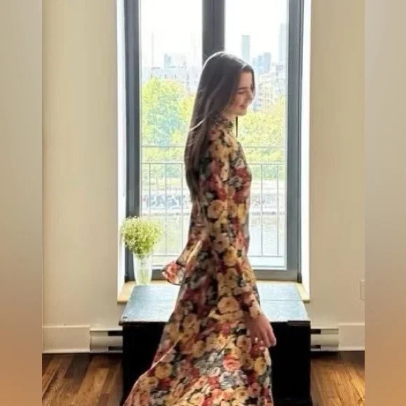 Doen Musetta floral-print silk midi dress NEW without tag - Picture 4 of 10